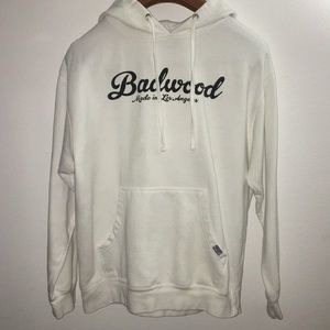 Badwood los angeles script hoodie on the front